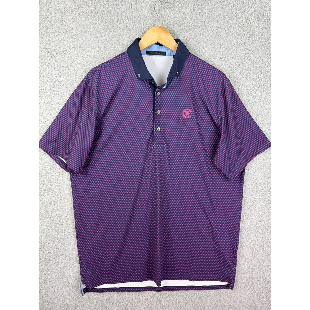 Greyson Polo Shirt Mens Large Purple Geometric Golf Performance Stretch BH Logo
